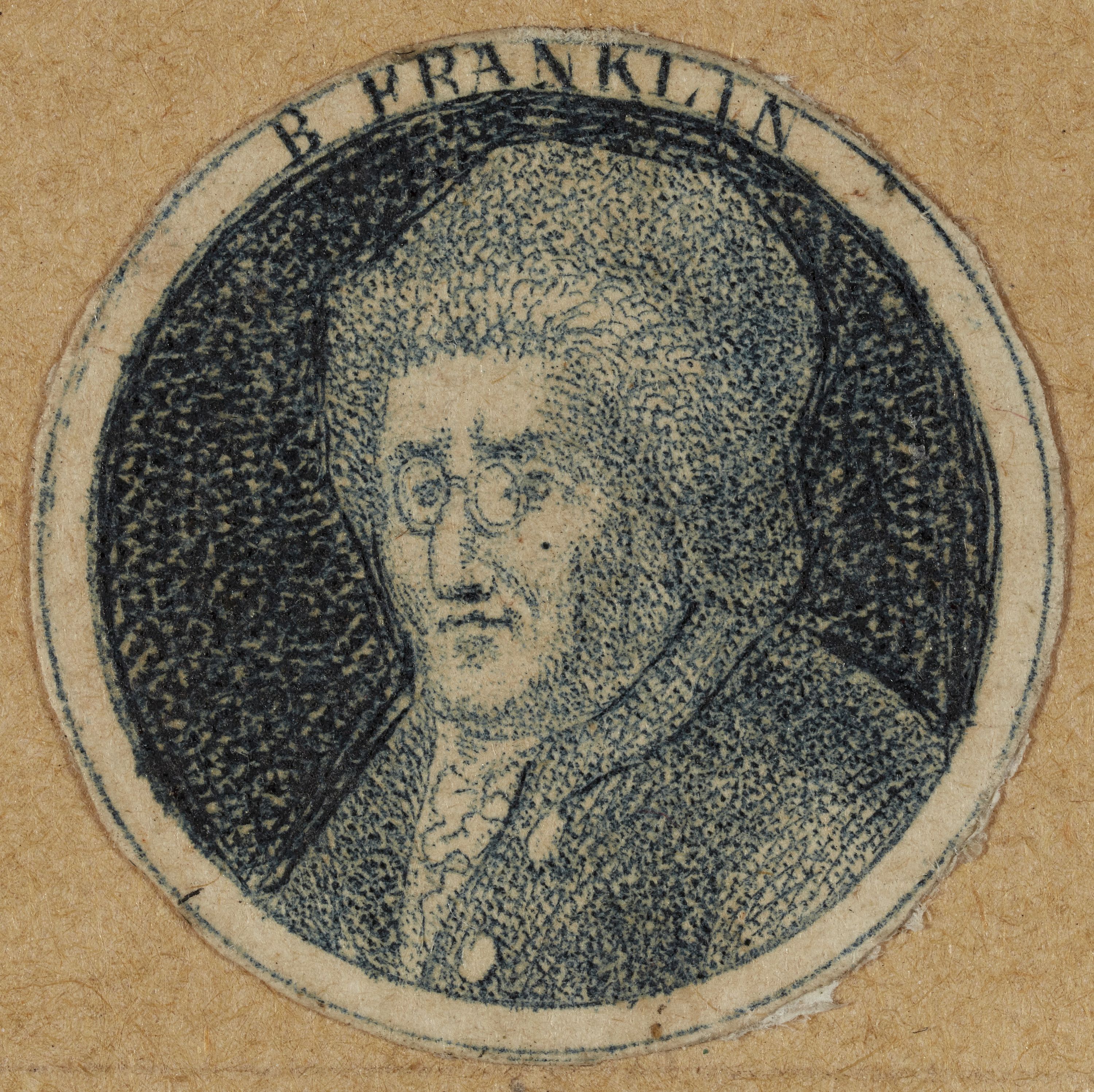 Anonyme, Portrait [?] du politicien Benjamin Franklin, d'une série de 12 médaillons portraits destinés à orner des boutons d'habit, 1793-1794 (An II). Révolution française.