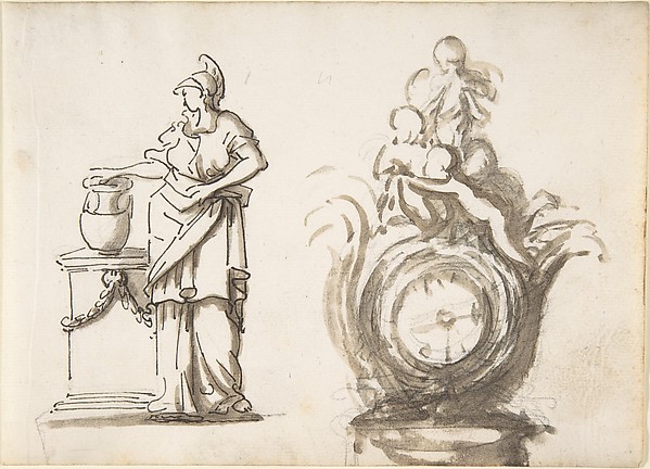 Anonymous, French, 18th century, Design for a Clock with a Classical Female Figure