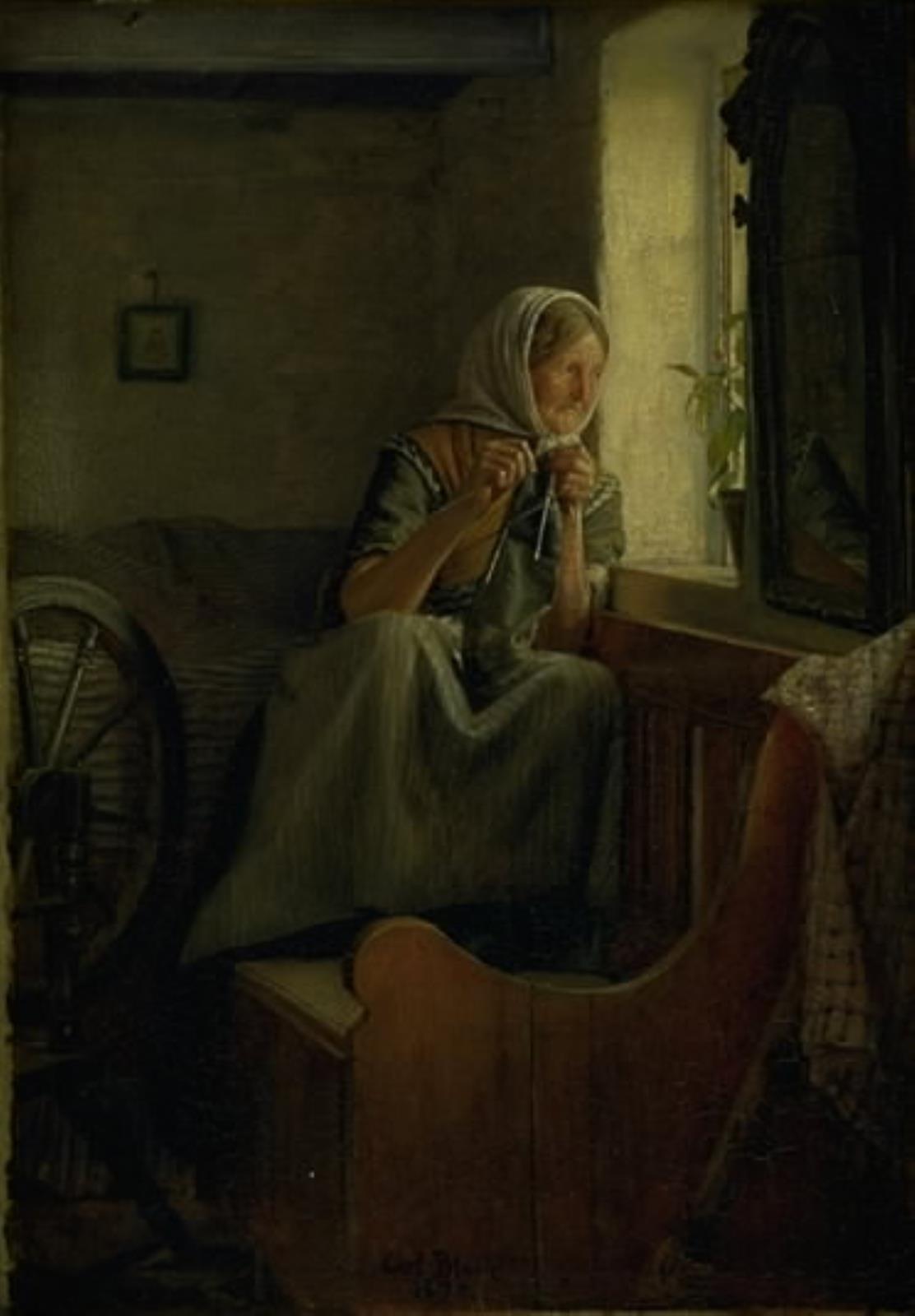 Carl Bloch, En gammel bondekone, der ser ud af et vindue