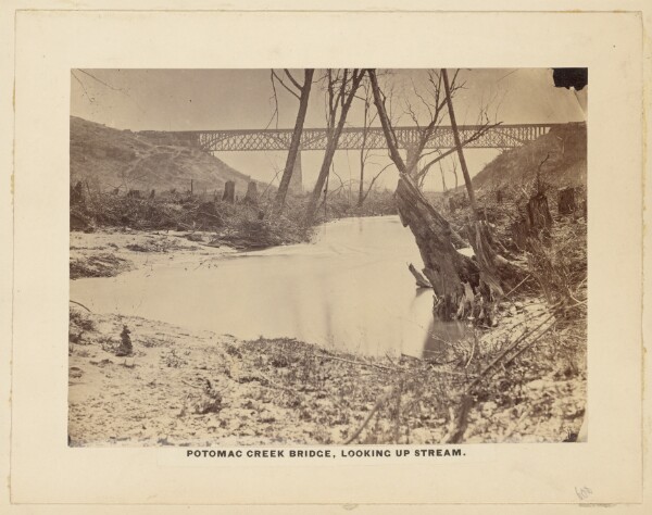 A. J. Russell, Potomac Creek Bridge, Looking up stream. [April 1863].
