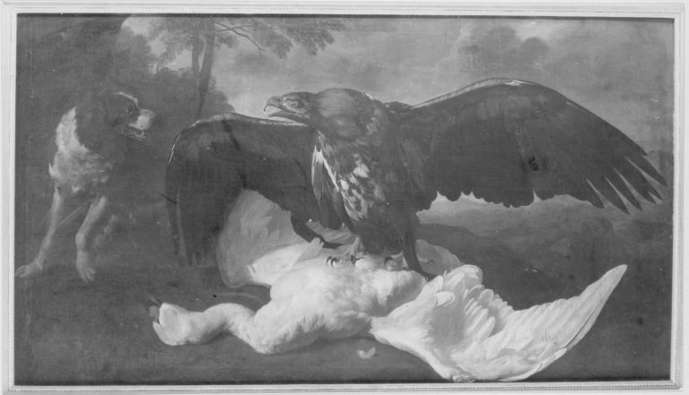 Jan Weenix, Stillleben mit Adler, Hund und totem Schwan (zugeschrieben)