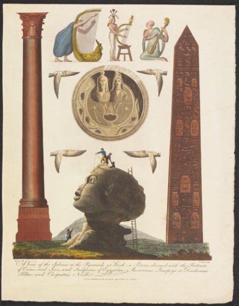 Dominique Vivant Denon, A view of the Sphinx at the Pyramids at Gizeh, a Patera, charged with the portraits of Osiris and Isis, and Sculptures of Egyptian Musicians, Pompey's or Dioclesian's Pillar, and Cleopatra's Needle