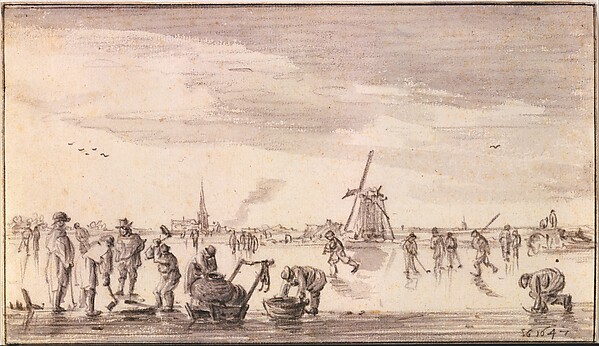 Jan van Goyen, Winter Landscape with Skaters and Fishermen