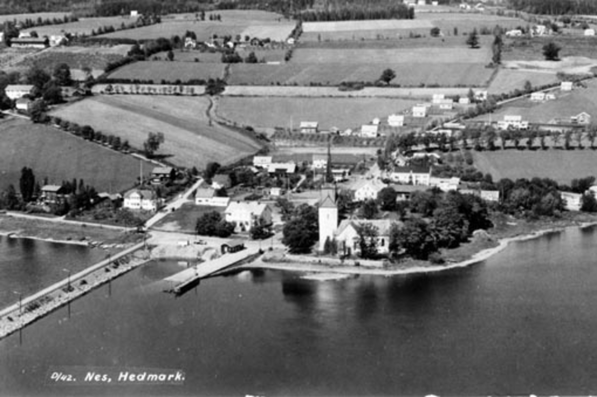 Anno Domkirkeodden, Flyfoto, Tingnes, Nessundet bru, Nes Kirke, postkort.