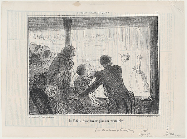 Honoré Daumier, De l'utilité d'une famille pour une cantatrice, from Croquis Parisiens, published in Le Charivari, January 28, 1857