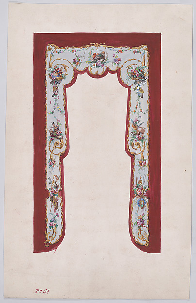 Anonymous, French, 19th century, Design for a Valance with Bundles and Garlands of Flowers and Leaves Decorated with Gardening Tools upon which Small Birds Rest