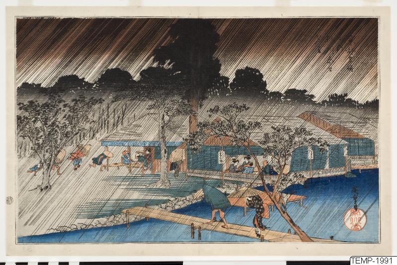 Ando (senare Utagawa Hiroshige) Hiroshige, Träsnitt, Bildkonst, 京都名所・糺川原之夕立, Woodblock, Woodcut, Print
