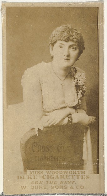 W. Duke, Sons & Co., Miss Woodworth, from the Actors and Actresses series (N145-7) issued by Duke Sons & Co. to promote Duke Cigarettes