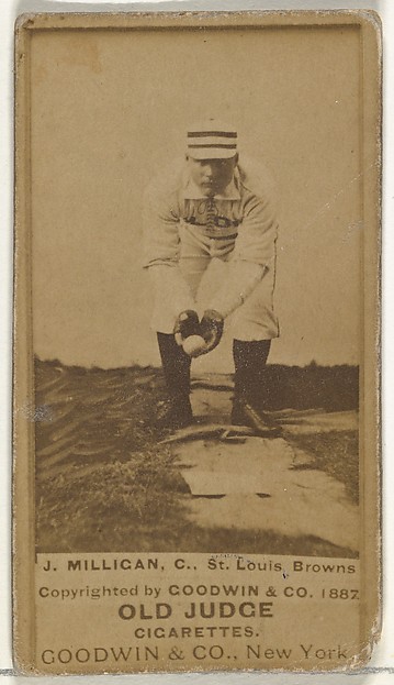 Goodwin & Company, Jocko Milligan, Catcher, St. Louis Browns, from the Old Judge series (N172) for Old Judge Cigarettes