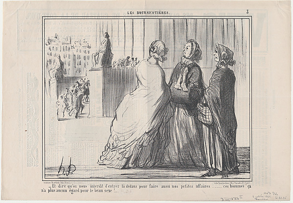 Honoré Daumier, Et dire qu'on nous interdit d'entrer..., from Les Boursicotières, published in Le Charivari, October 2, 1856