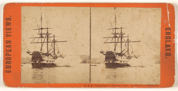 Unknown, H.M.S. "Cambridge" in Hamoaze, Great Gun Practice - A Broadside. [European View. England.]