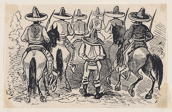 José Guadalupe Posada, A group of Zapata followers on horseback from a broadside entitled 'Most wonderful miracle by the intercession of Our Most Blessed Lady of Perpetual Help worshipped in Cholula'