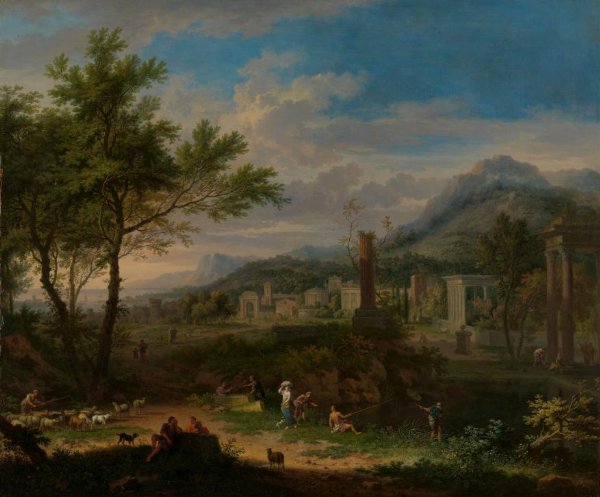 Jan van Huysum, Arcadian Landscape with Fishermen