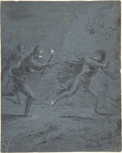 Leonaert Bramer, Night scene with soldiers chasing a fugitive (Mark XIV, 5-52)