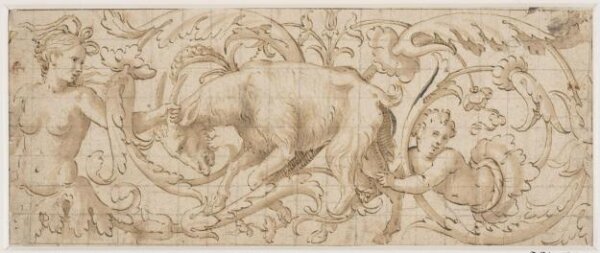 Antonio Campi, Frieze of foliated ornament containing a goat and two human figures