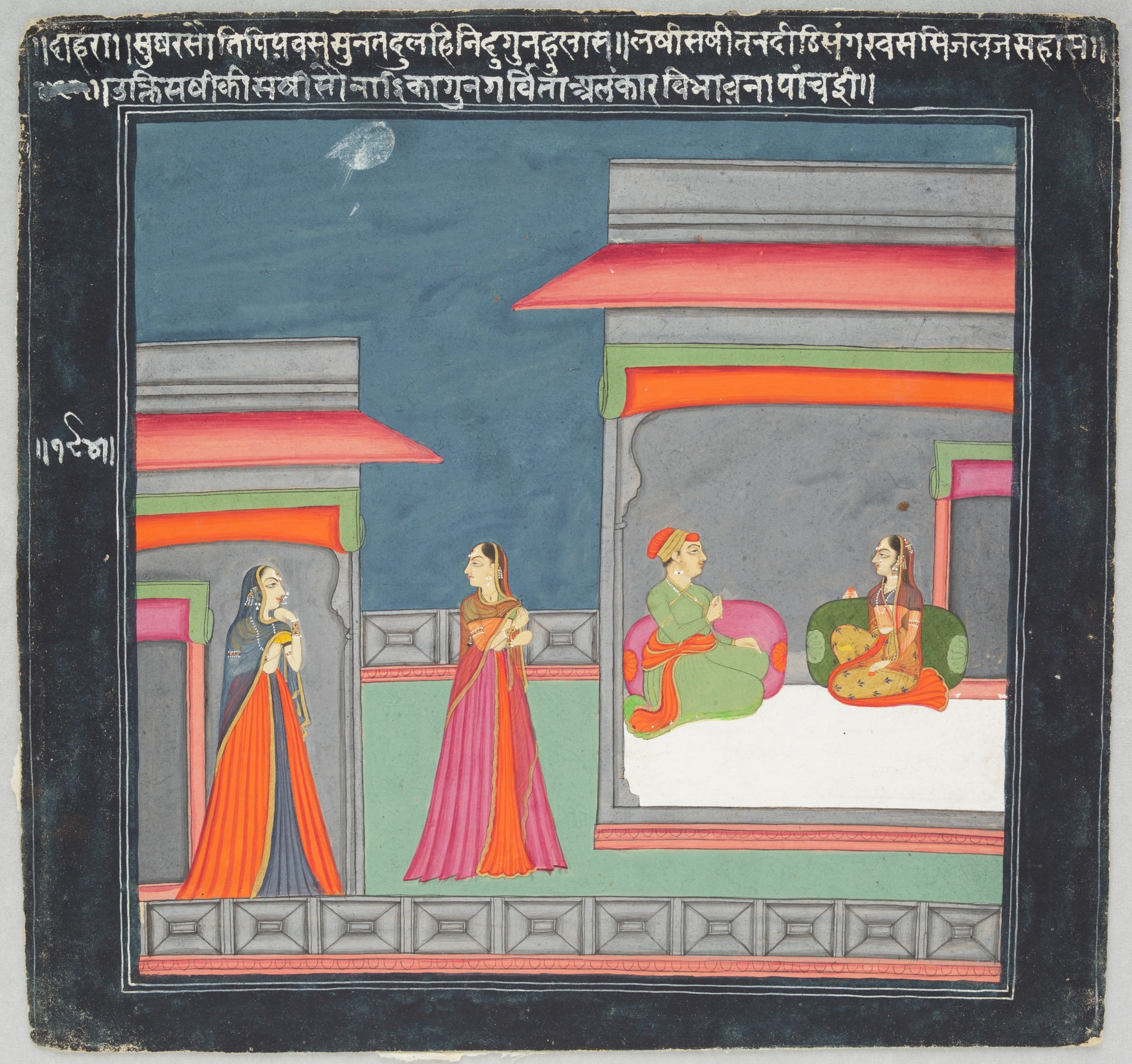 Unknown artist, Hero and Heroine Subject: Lovers in Pavilion; Two Attendants in Courtyard