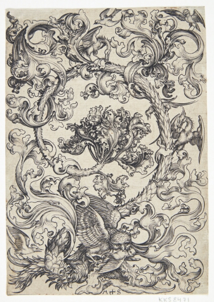 Martin Schongauer, Ornament med fugle, der spotter en ugle