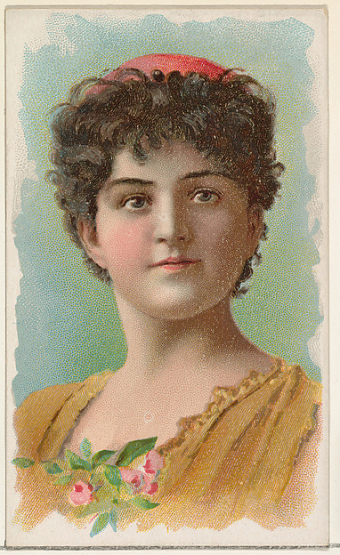 W. Duke, Sons & Co., Actress wearing pink flowers on bodice, from Stars of the Stage, First Series (N129) issued by W. Duke, Sons & Co. to promote Honest Long Cut Tobacco