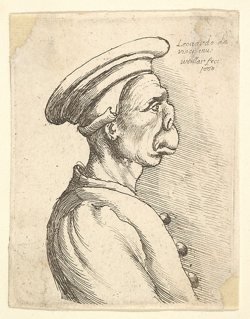 Wenceslaus Hollar, Bust of a man with a flat nose and protruding mouth, wearing flat cap and buttoned coat in profile to right