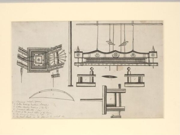 Unknown, One of seven sheets of drawings depicting implements and musical instruments.