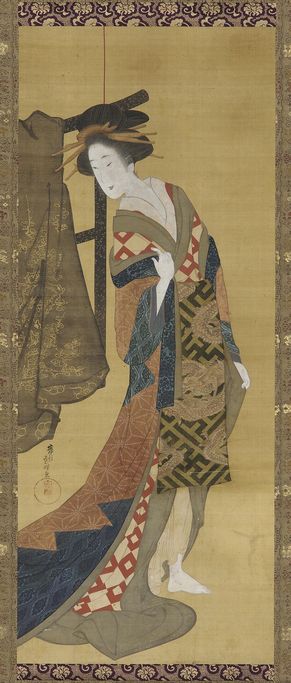 Hishikawa Sori, A courtesan standing near a clothes rack