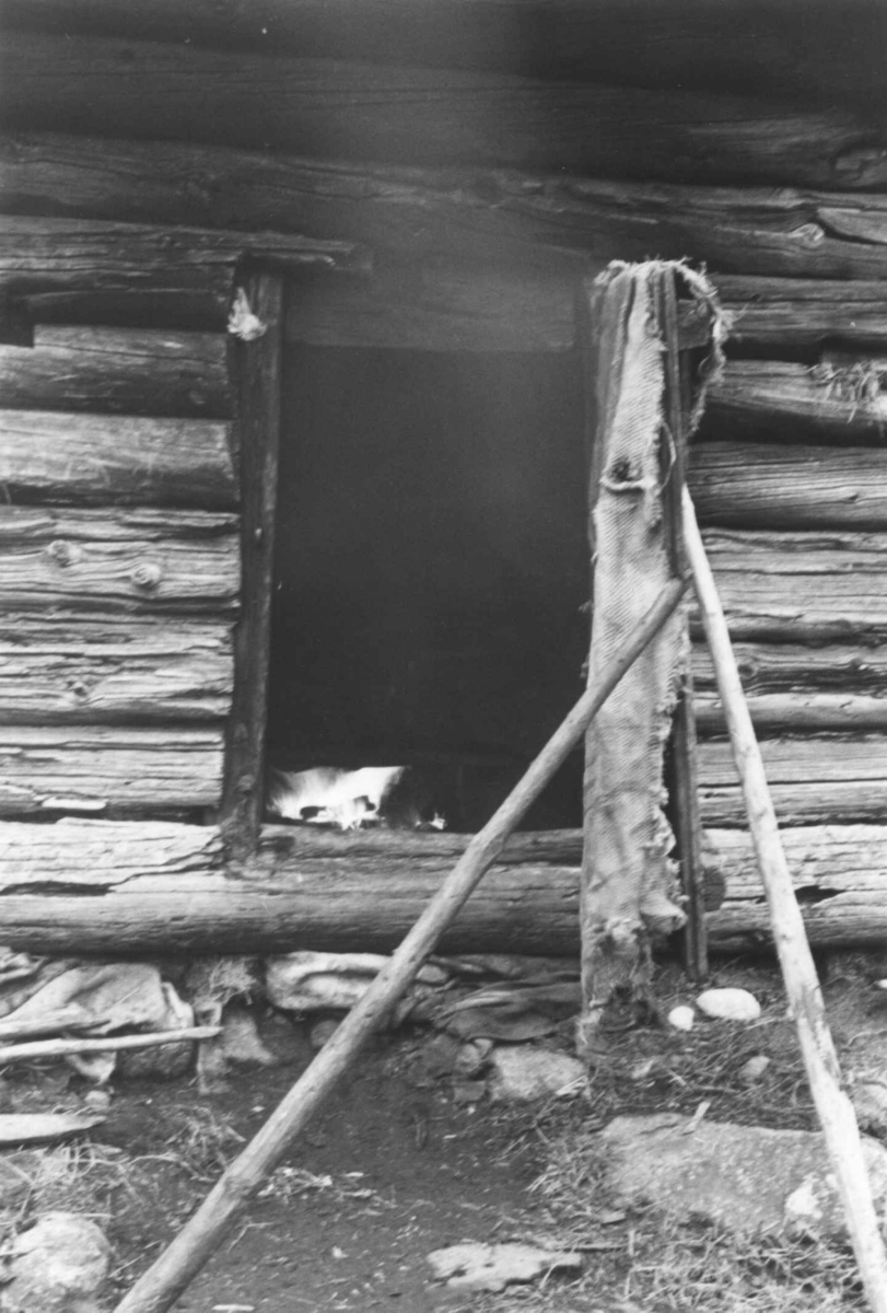 Anna Grostøl, Valle, Aust-Agder 1938. Basloga, døråpningen til en badstue, Kjelleberg.