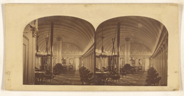 George Stacy, Interior of the Main Saloon of the Steamer Commonwealth, One of the floating palaces for which the American waters are so...