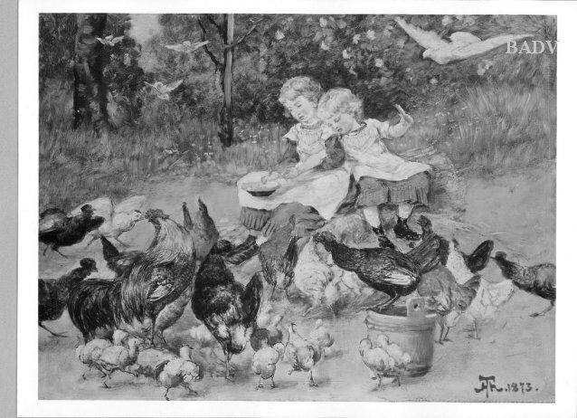 Hans Thoma, children + chickens