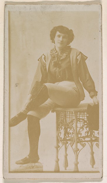 Kinney Brothers Tobacco Company, Actress seated on ornate stool, from the Actresses series (N245) issued by Kinney Brothers to promote Sweet Caporal Cigarettes