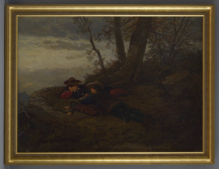 Theodor Hosemann, Zwei Wanderer lagernd in Landschaft, 1859