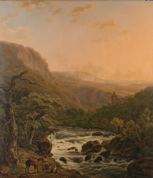 Henri van Assche, River in the Ardennes at Sunset