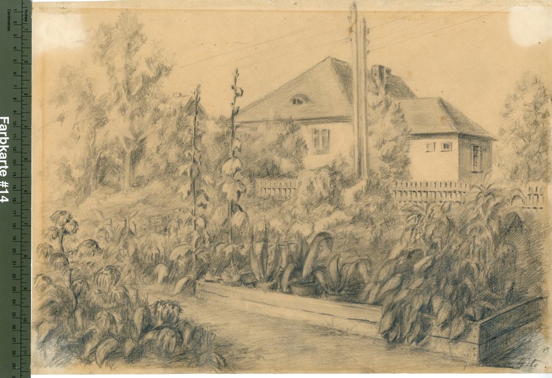 Unknown artist, Joonistus. Aiaga ümbritsetud maja.