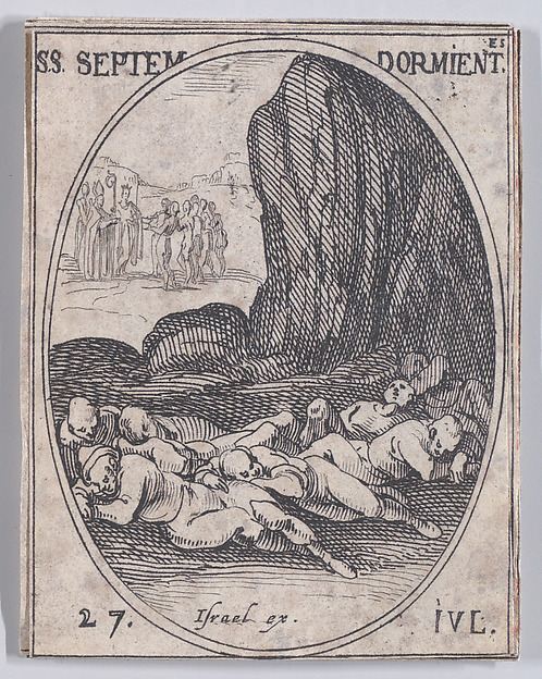 Jacques Callot, Les Sept Bienheureux Dormants (The Seven Blessed Sleepers), July 27th, from "Les Images De Tous Les Saincts et Saintes de L'Année" (Images of All of the Saints and Religious Events of the Year)
