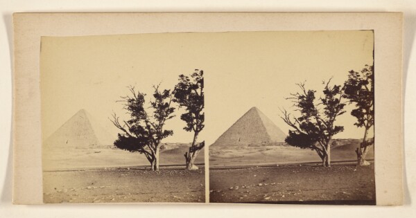 Francis Frith, [View of a pyramids with trees at right foreground]