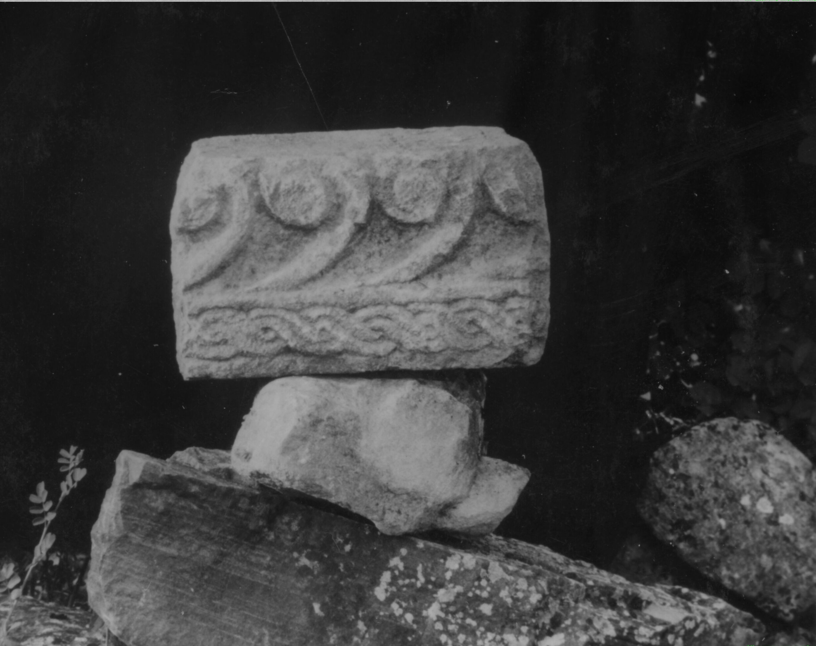 Branko Fučić, Boljun (Lupoglav), detalj ruševne kapele sv. Petra, pleterni fragment s motivom „pasjeg skoka“
