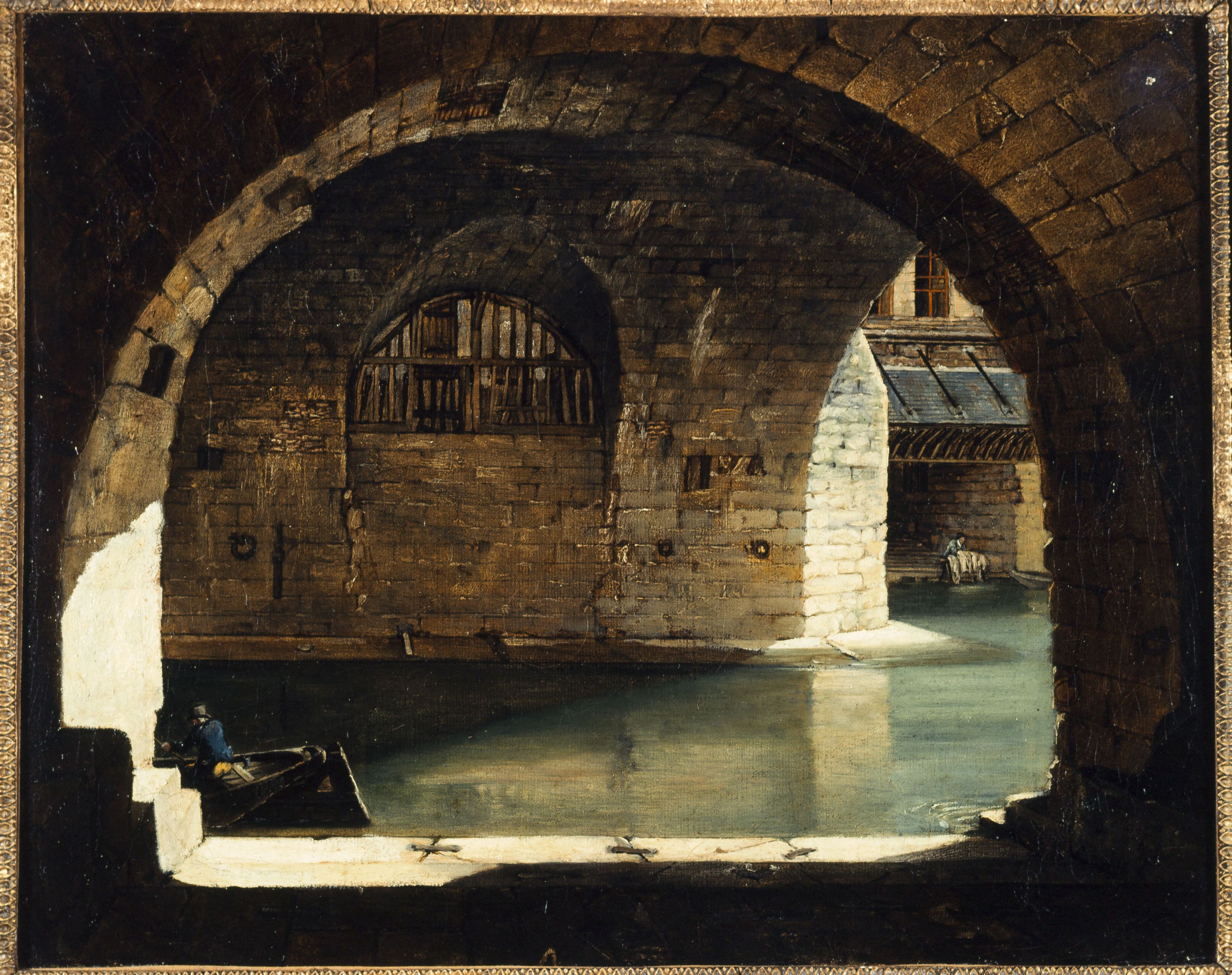 Anonyme, Vue de la blanchisserie de l'Hôtel-Dieu, vers 1820, actuel 4ème arrondissement