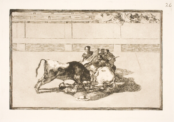 Francisco de Goya, En picador bliver kastet af hesten og styrter under tyren