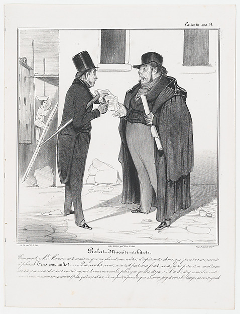Honoré Daumier, Plate 41: Robert Macaire, architect, from 'Caricaturana,' published in Les Robert Macaires