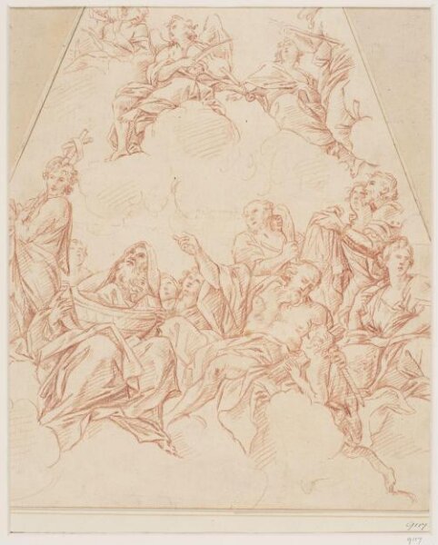 Unknown, St John the Baptist, Noah, Abraham and Isaac, Samson, Mary Magdalene and others seated on clouds