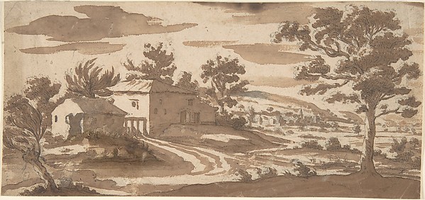 Jacques Callot, Landscape with Buildings and a Town in the Distance (recto); Study of a Building (verso)