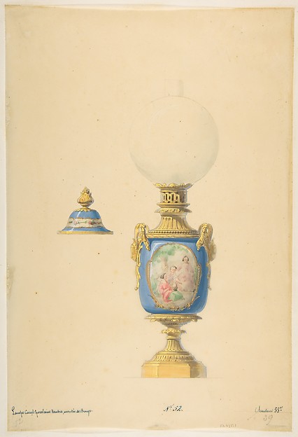 Anonymous, French, 19th century, Design for an Oil Lamp and Lid