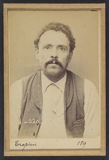 Alphonse Bertillon, Tropini. Esprit, Antoine. 35 ans, né à San-Bueri (Italie). Tourneur. Anarchiste. 2/7/94.