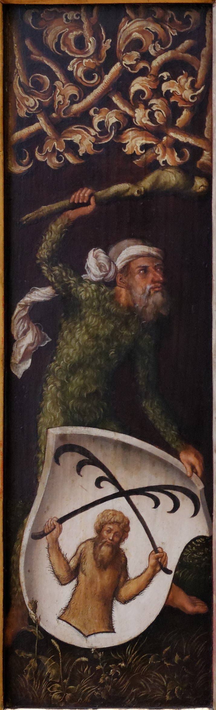 Albrecht Dürer, Portrait of Oswolt Krel: "Sylvan Men" with Heraldic Shields of Oswolt Krel