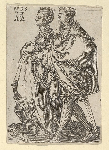 Heinrich Aldegrever, Dancing Couple Stepping to the Left, from "The Small Wedding Dancers"