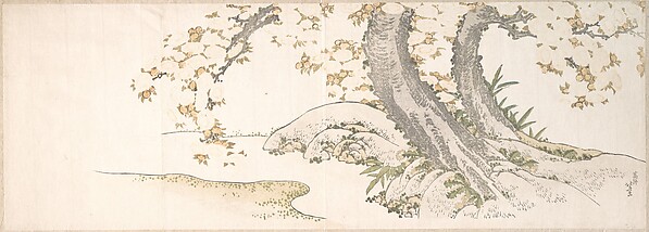 Katsushika Hokusai, Blossoming Cherry Trees by a Stream