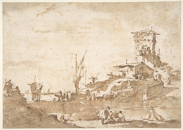 Francesco Guardi, Lagoon Capriccio with a Tower