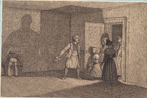 C.W. Eckersberg, Rejsende får vist deres værelse. Illustration til "Linearperspectiven", Tavle VIII