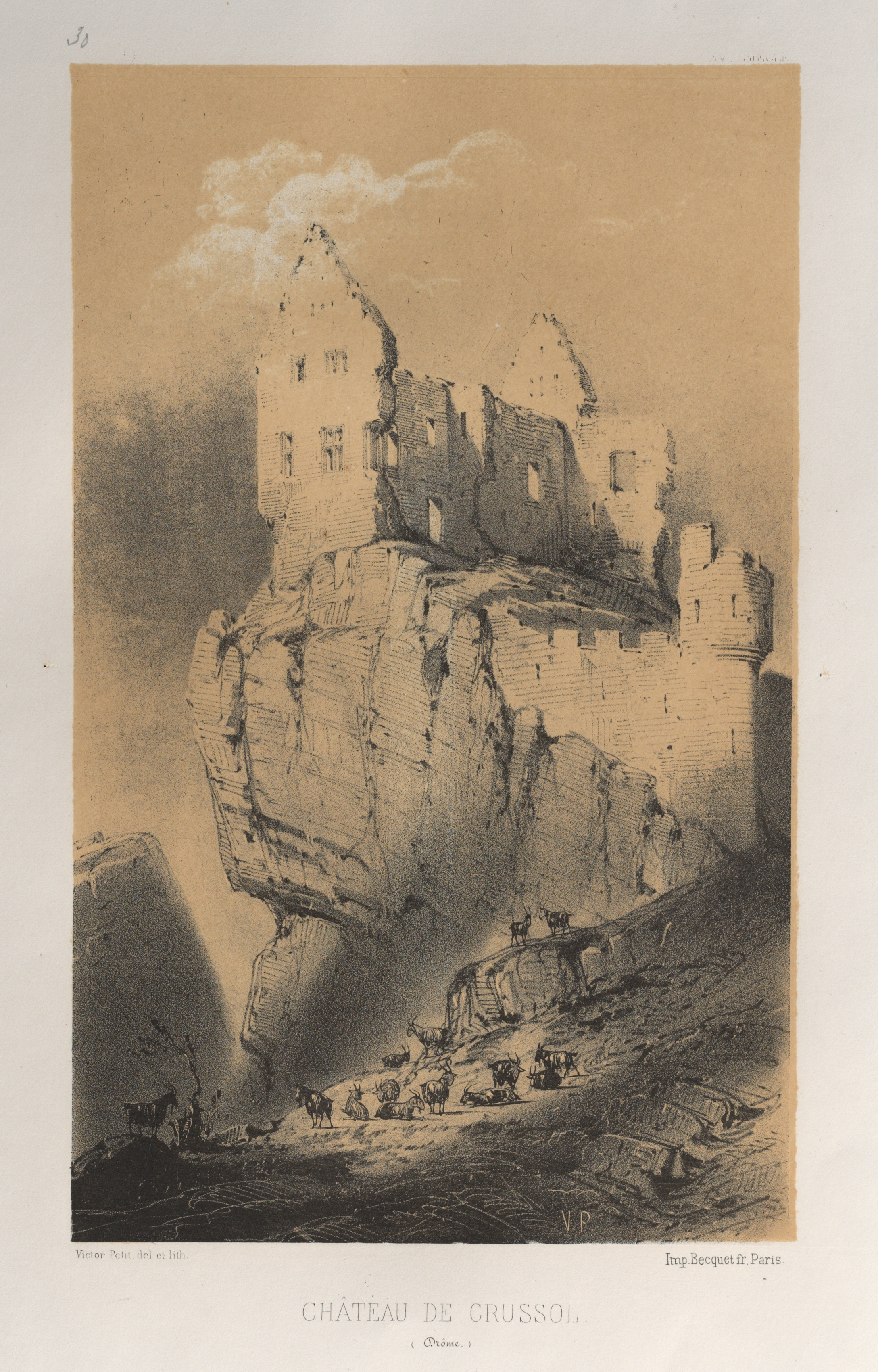 Victor Petit, Architecture Pittoresque ou Monuments des xveme. Et xvieme. Siecles: Chateaux De France des XV et XVI Siecles: Pl. 30, Chateau De Crussol (Drome)