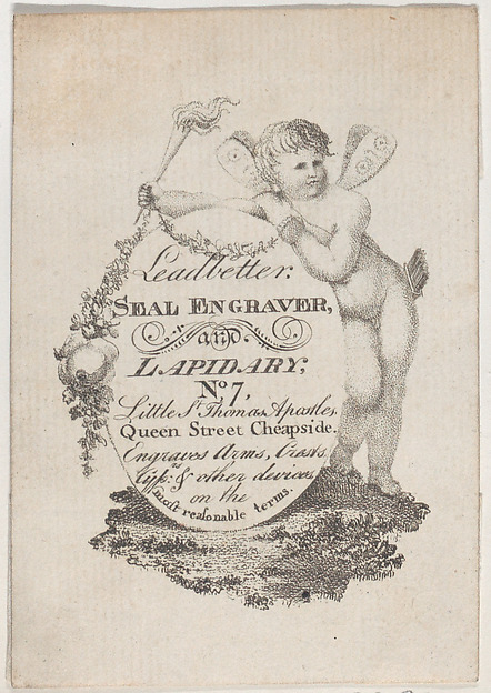 Anonymous, British, 19th century, Trade Card for Leadbetter, Seal Engraver and Lapidary