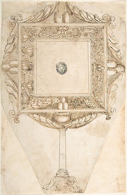 Anonymous, Italian, 16th century, Design for a Mirror with the Sigil of Three Mountains (Family Crest of the Monti?)